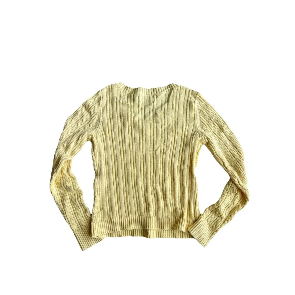 Hollister Women's M Yellow Cable-Knit V-Neck Pullover Sweater Long Sleeve
